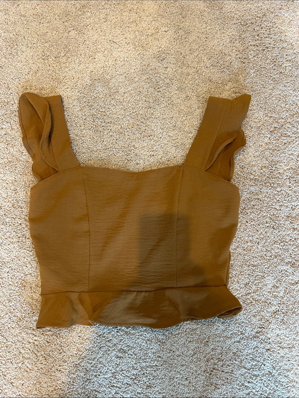 Altar'd State Brown Ruffle Strap Peplum Crop Top